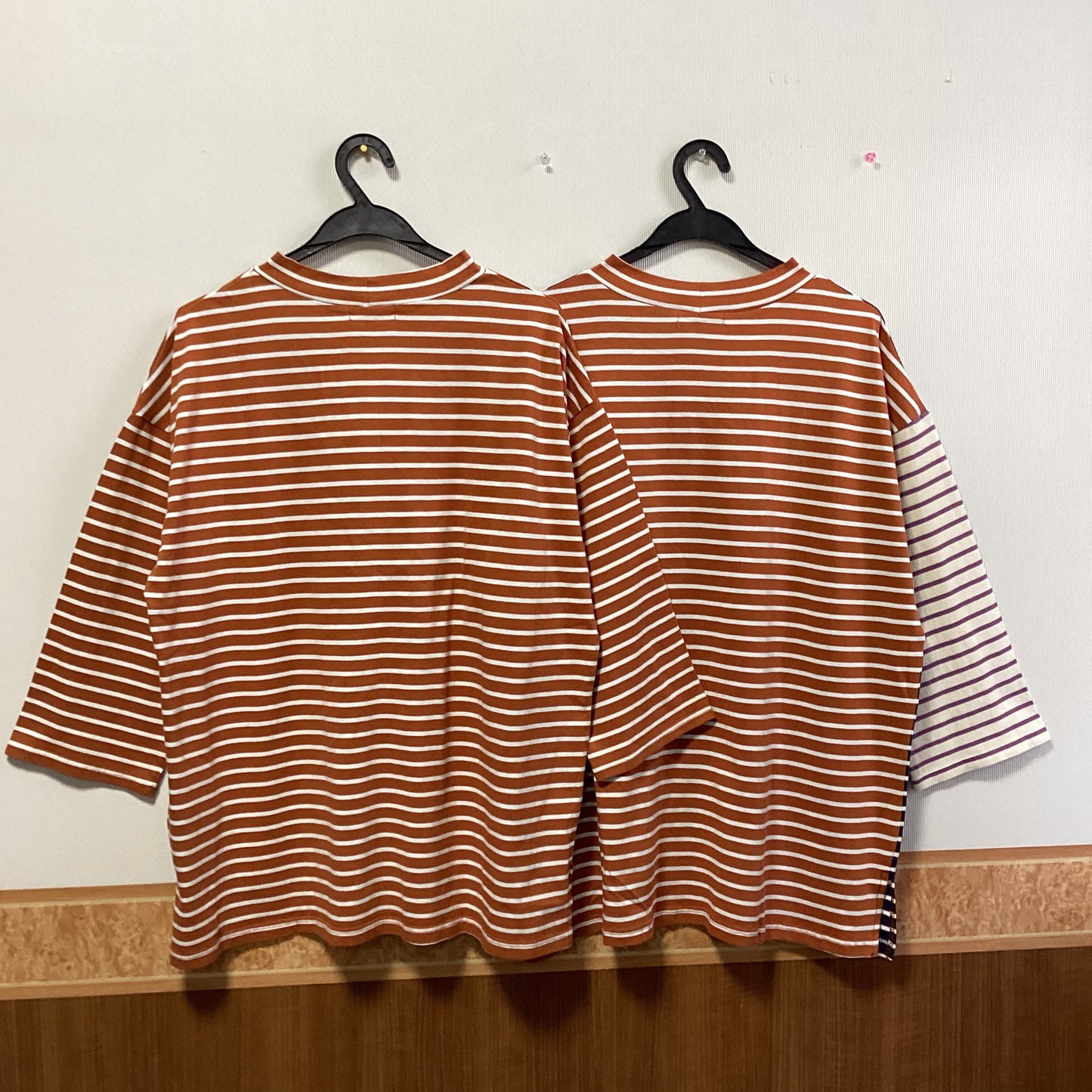 CUBE SUGAR 綿100%ボーダー九部袖Tシャツ
