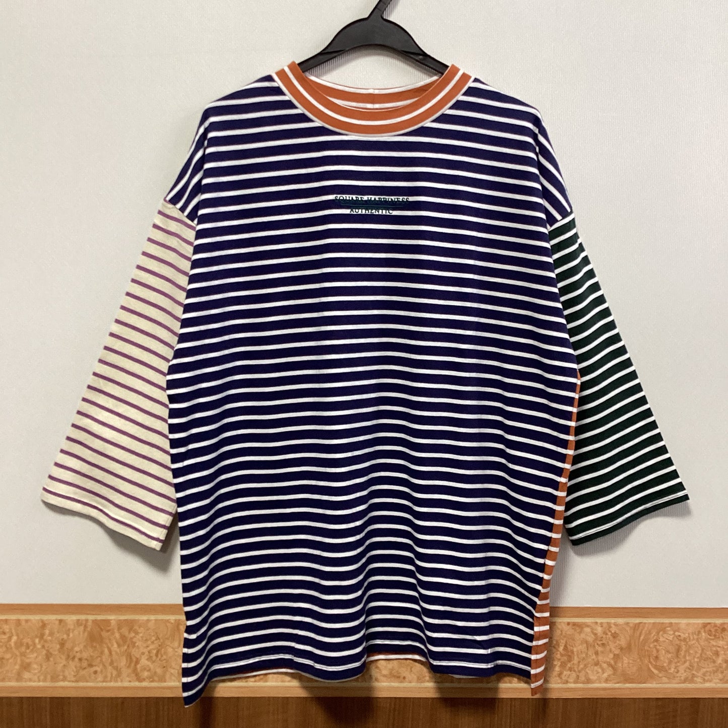CUBE SUGAR 綿100%ボーダー九部袖Tシャツ