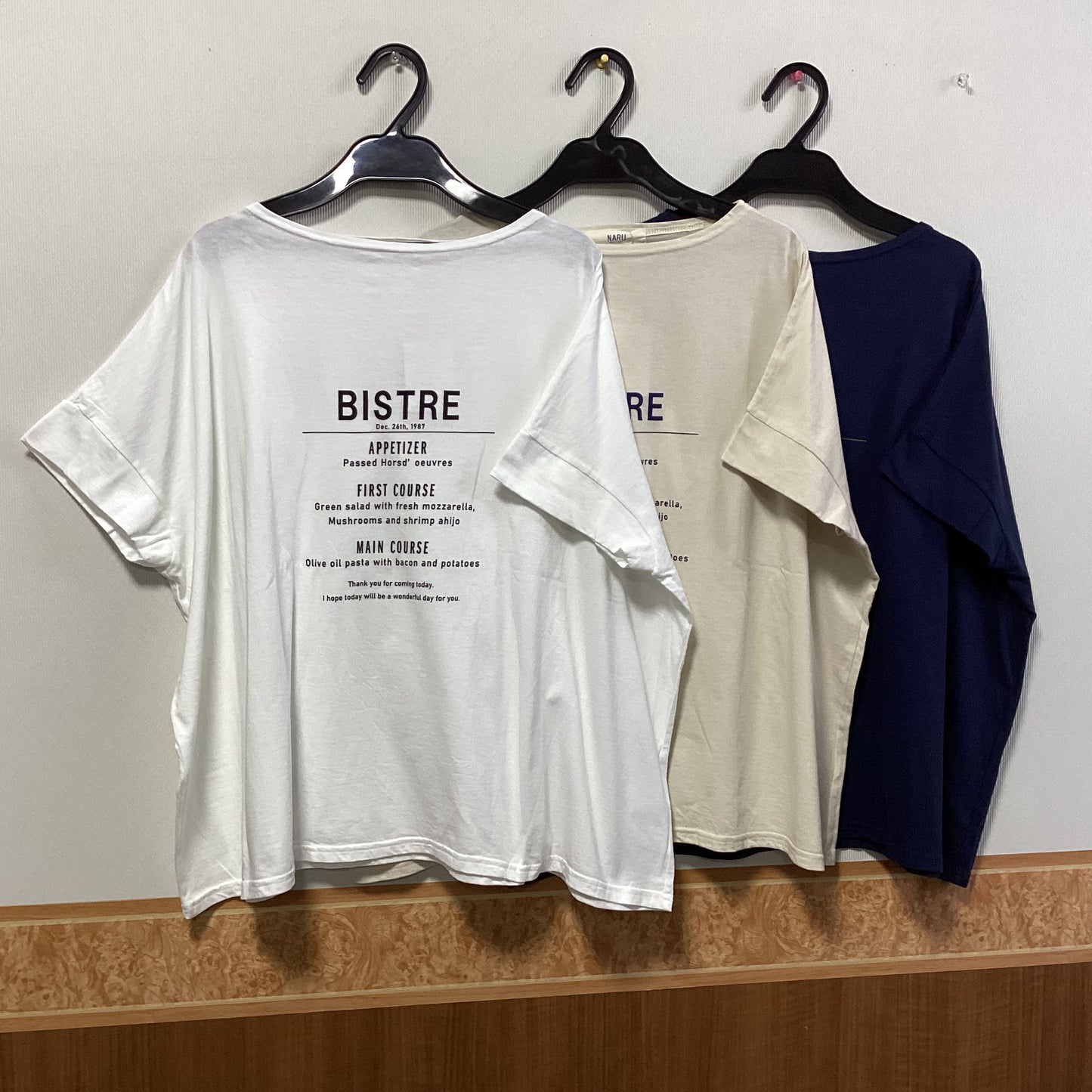NARU FACTORY 綿100%ロゴフレンチ袖Tシャツ