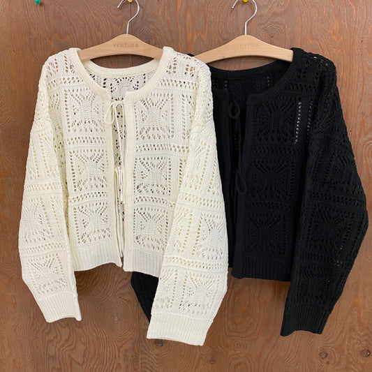 179/WG 透かし編みリボンカーディガン