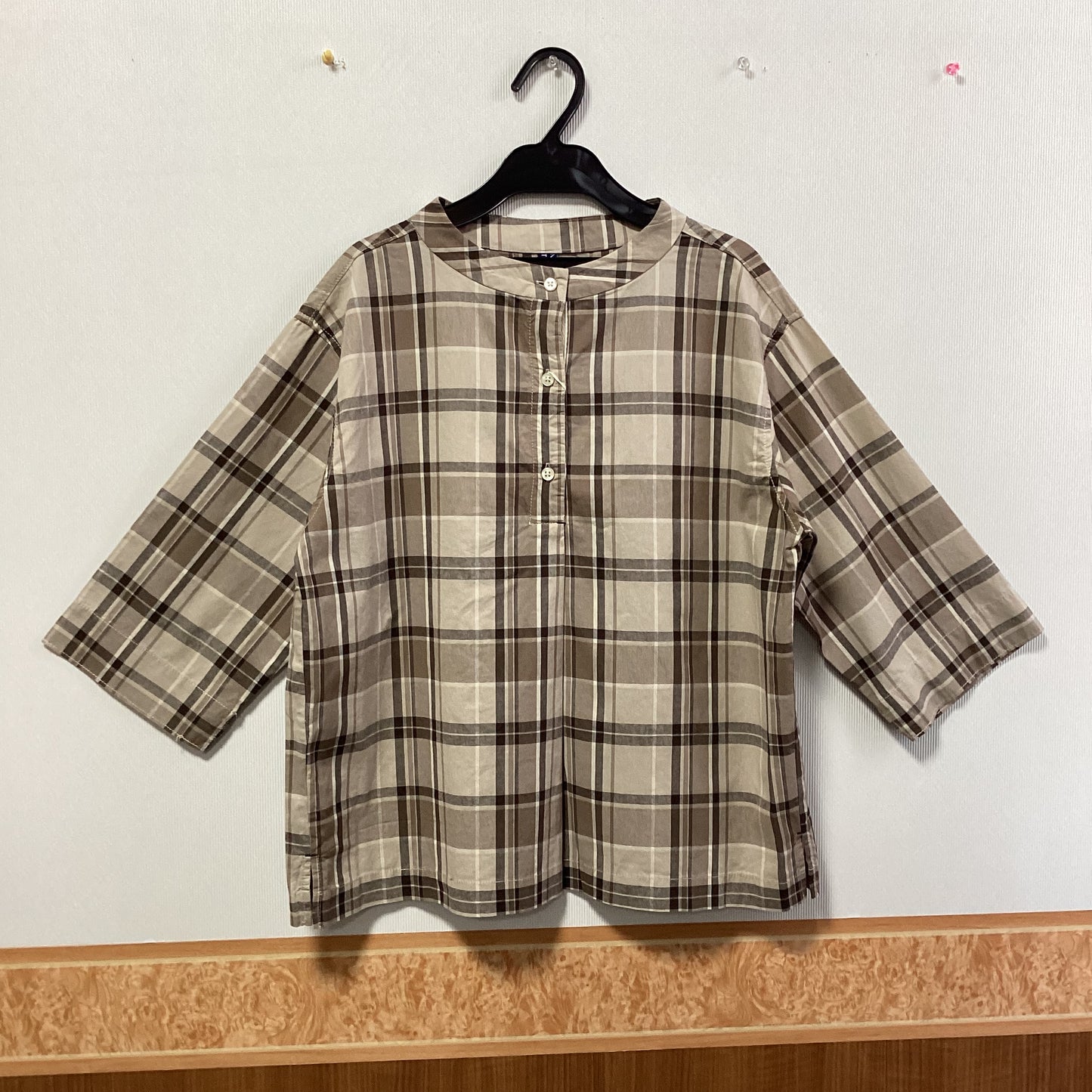 NORTHERN TRUCK 綿100%ﾁｪｯｸ柄七分袖ﾌﾟﾙｵｰﾊﾞｰ