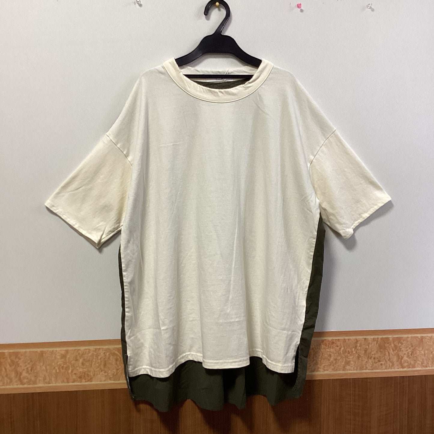 E.m.m.M 綿100%異素材切替七分袖Tｼｬﾂ