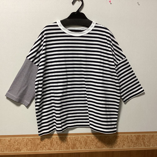 DIARIES 綿100%ﾎﾞｰﾀﾞｰ柄七分袖Tｼｬﾂ